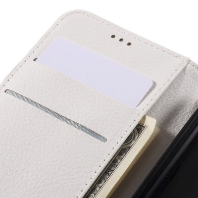 Huawei Y5 (Y560) atvēramais balts ādas Litchi maciņš - maks / Vacins.lv