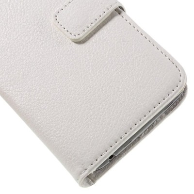 Huawei Y5 (Y560) atvēramais balts ādas Litchi maciņš - maks / Vacins.lv