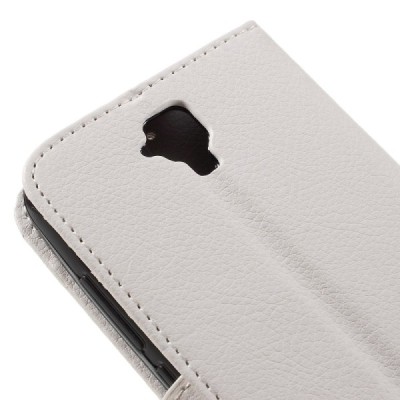 Huawei Y5 (Y560) atvēramais balts ādas Litchi maciņš - maks / Vacins.lv