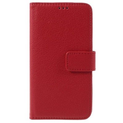 Huawei Y5 (Y560) atvēramais sarkans ādas Litchi maciņš - maks / Vacins.lv