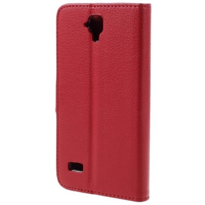 Huawei Y5 (Y560) atvēramais sarkans ādas Litchi maciņš - maks / Vacins.lv