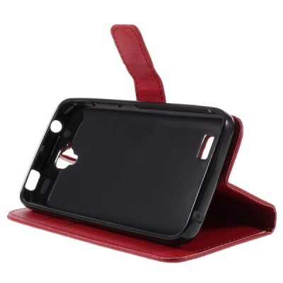 Huawei Y5 (Y560) atvēramais sarkans ādas Litchi maciņš - maks / Vacins.lv