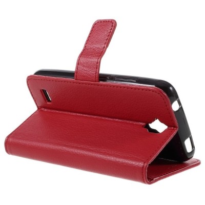 Huawei Y5 (Y560) atvēramais sarkans ādas Litchi maciņš - maks / Vacins.lv