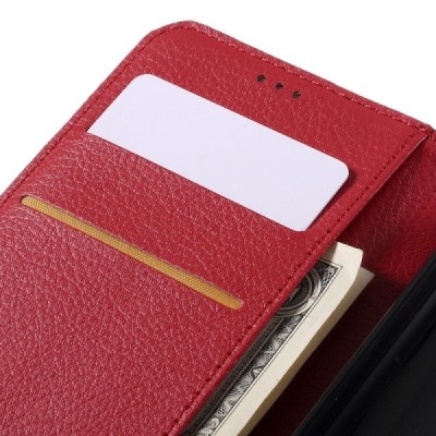 Huawei Y5 (Y560) atvēramais sarkans ādas Litchi maciņš - maks / Vacins.lv