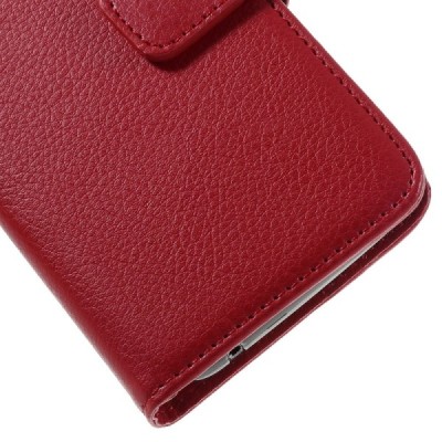 Huawei Y5 (Y560) atvēramais sarkans ādas Litchi maciņš - maks / Vacins.lv