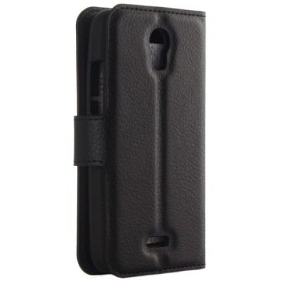 Huawei Y3 (Y336, Y3C) atvēramais melns ādas Litchi maciņš - maks / Vacins.lv