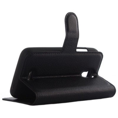 Huawei Y3 (Y336, Y3C) atvēramais melns ādas Litchi maciņš - maks / Vacins.lv