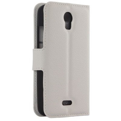 Huawei Y3 (Y336, Y3C) atvēramais balts ādas Litchi maciņš - maks / Vacins.lv