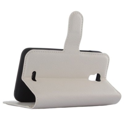 Huawei Y3 (Y336, Y3C) atvēramais balts ādas Litchi maciņš - maks / Vacins.lv