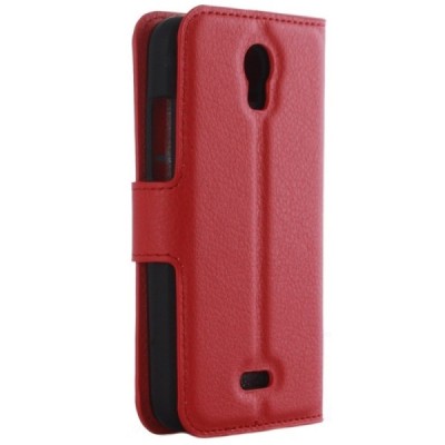 Huawei Y3 (Y336, Y3C) atvēramais sarkans ādas Litchi maciņš - maks / Vacins.lv