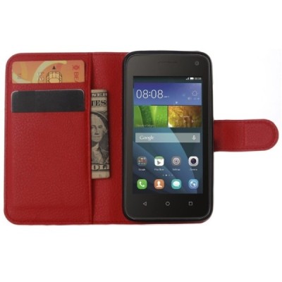 Huawei Y3 (Y336, Y3C) atvēramais sarkans ādas Litchi maciņš - maks / Vacins.lv