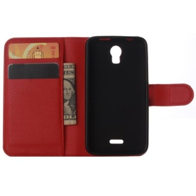 Huawei Y3 (Y336, Y3C) atvēramais sarkans ādas Litchi maciņš - maks / Vacins.lv