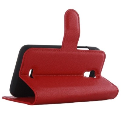 Huawei Y3 (Y336, Y3C) atvēramais sarkans ādas Litchi maciņš - maks / Vacins.lv