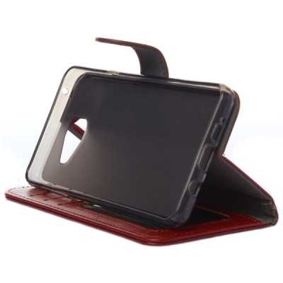 Samsung Galaxy A5 2016 (A510F) atverčiamas rudas odinis dėklas - piniginė / Priedai.lt