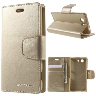 Sony Xperia Z3 Compact Mercury Sonata atvērams zelta ādas futrālis - maciņš / Vacins.lv