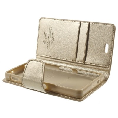 Sony Xperia Z3 Compact Mercury Sonata atvērams zelta ādas futrālis - maciņš / Vacins.lv