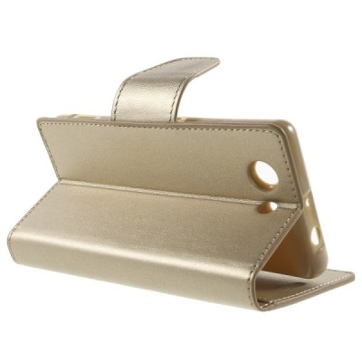 Sony Xperia Z3 Compact Mercury Sonata atvērams zelta ādas futrālis - maciņš / Vacins.lv