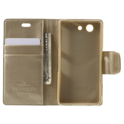 Sony Xperia Z3 Compact Mercury Sonata atvērams zelta ādas futrālis - maciņš / Vacins.lv