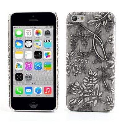 Pilkas gėlėtas plastikinis Apple iPhone 5C dėklas (dėkliukas) / Priedai.lt