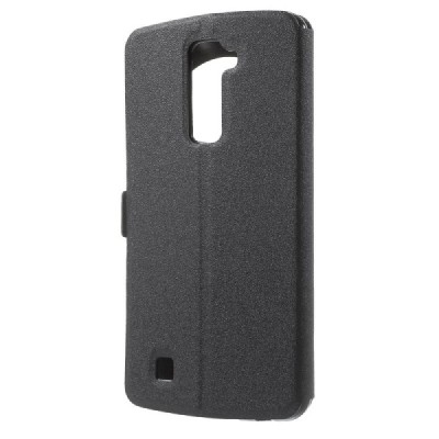 LG K10 (K420N) juodas odinis atverčiamas dėklas su langeliu / Priedai.lt