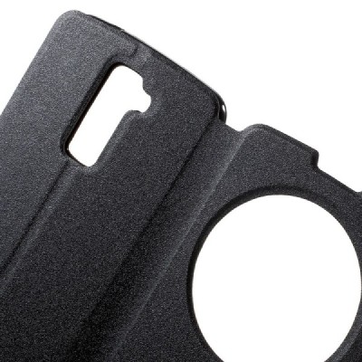 LG K10 (K420N) juodas odinis atverčiamas dėklas su langeliu / Priedai.lt