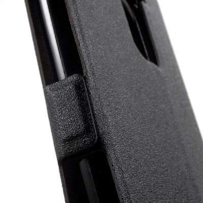 LG K10 (K420N) juodas odinis atverčiamas dėklas su langeliu / Priedai.lt