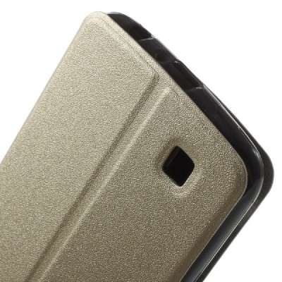 LG K10 (K420N) auksinis odinis atverčiamas dėklas su langeliu / Priedai.lt