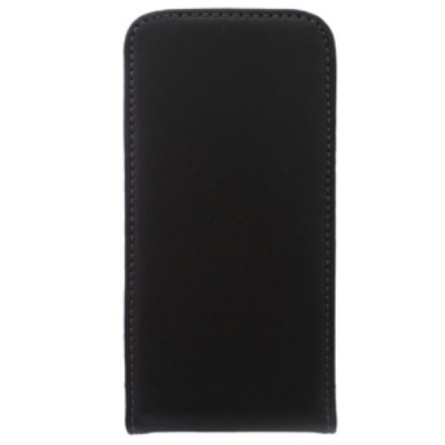 Klasikinis vertikaliai (į apačią, žemyn) atverčiamas juodas odinis Apple iPhone 4 / 4S dėklas / Priedai.lt