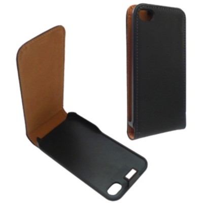 Apple iPhone 4S klasisks vertikāli atvēramais ādas melns maciņš / Vacins.lv