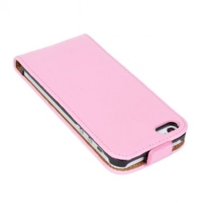 Apple iPhone 4S klasisks vertikāli atvēramais ādas rozs maciņš / Vacins.lv