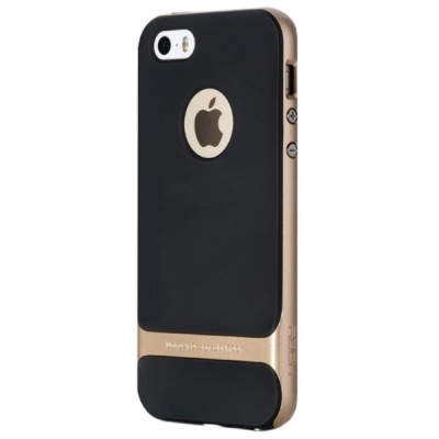 „Rock“ Royce sustiprintos apsaugos Apple iPhone 5 (5s,SE) juodas aukso spalvos apvadais kieto silikono (TPU) ir plastiko dėklas 
