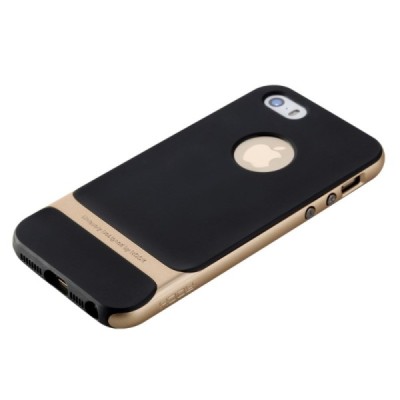 „Rock“ Royce sustiprintos apsaugos Apple iPhone 5 (5s,SE) juodas aukso spalvos apvadais kieto silikono (TPU) ir plastiko dėklas 