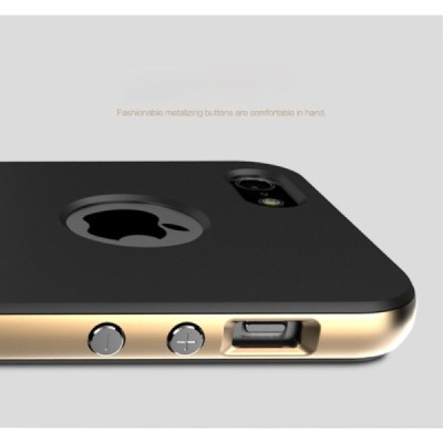 „Rock“ Royce sustiprintos apsaugos Apple iPhone 5 (5s,SE) juodas aukso spalvos apvadais kieto silikono (TPU) ir plastiko dėklas 