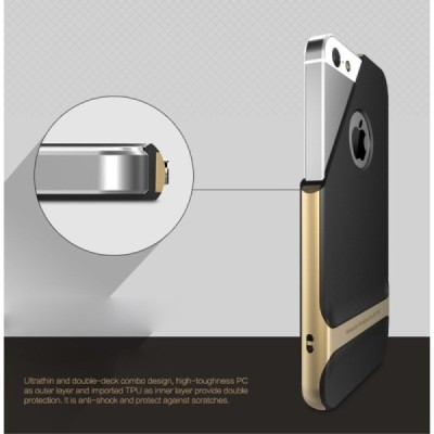„Rock“ Royce sustiprintos apsaugos Apple iPhone 5 (5s,SE) juodas aukso spalvos apvadais kieto silikono (TPU) ir plastiko dėklas 