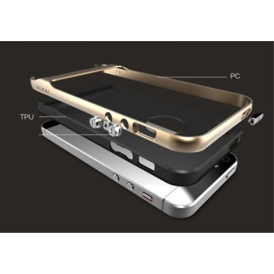 „Rock“ Royce sustiprintos apsaugos Apple iPhone 5 (5s,SE) juodas aukso spalvos apvadais kieto silikono (TPU) ir plastiko dėklas 