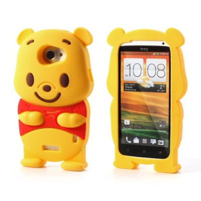 Geltonas silikoninis HTC One X dėklas - meškiukas / Priedai.lt