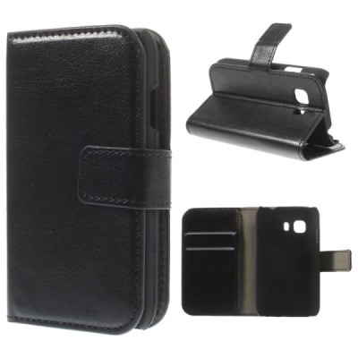 Samsung Galaxy Young 2 (G130) atvēramais ādas melns maciņš (maks) / Vacins.lv