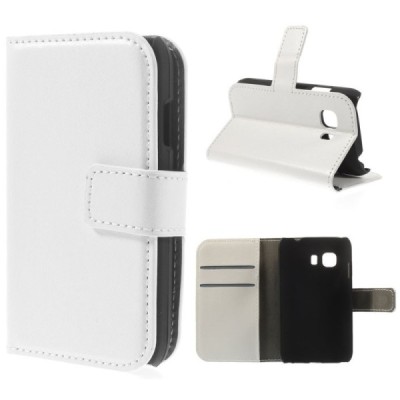 Samsung Galaxy Young 2 (G130) atverčiamas baltas odinis dėklas - piniginė / Priedai.lt