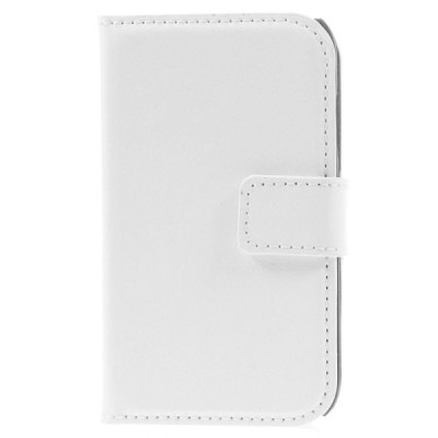 Samsung Galaxy Young 2 (G130) atverčiamas baltas odinis dėklas - piniginė / Priedai.lt