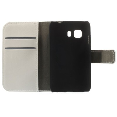 Samsung Galaxy Young 2 (G130) atverčiamas baltas odinis dėklas - piniginė / Priedai.lt