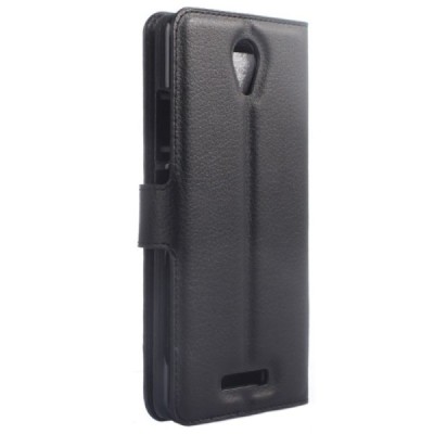 Xiaomi Redmi Note 2 atvēramais melns ādas Litchi maciņš / Vacins.lv