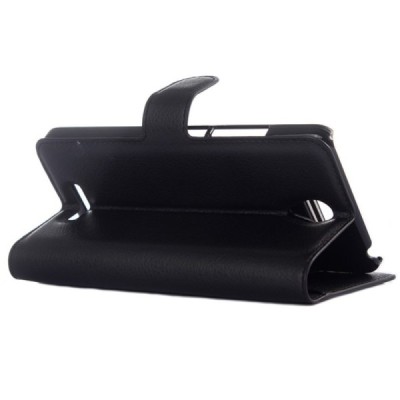 Xiaomi Redmi Note 2 atvēramais melns ādas Litchi maciņš / Vacins.lv