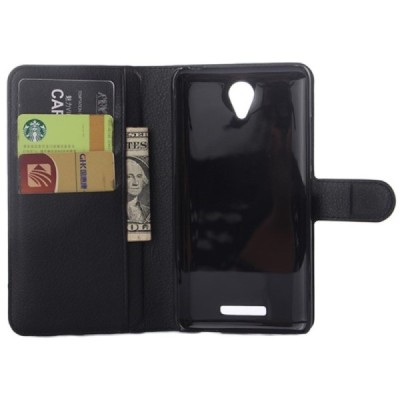 Xiaomi Redmi Note 2 atvēramais melns ādas Litchi maciņš / Vacins.lv