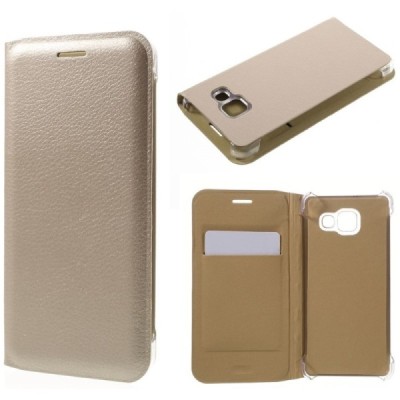 Samsung Galaxy A3 (2016) A310 zelta atvēramais Smart Wallet ādas maciņš - maks / Vacins.lv