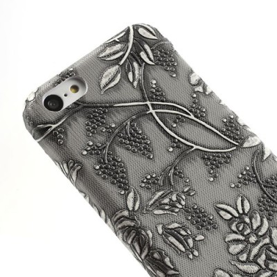 Pilkas gėlėtas plastikinis Apple iPhone 5C dėklas (dėkliukas) / Priedai.lt