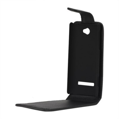 HTC Windows Phone 8S klasisks ādas vertikāli atvēramais melns maciņš / Vacins.lv