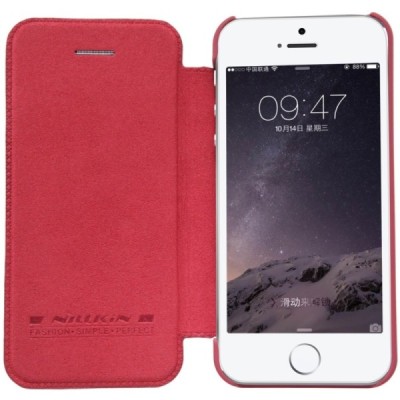 Greznais „Nillkin“ Qin sērijas ādas atvērams sarkans Apple iPhone 5 (5s, SE) maciņš / Vacins.lv