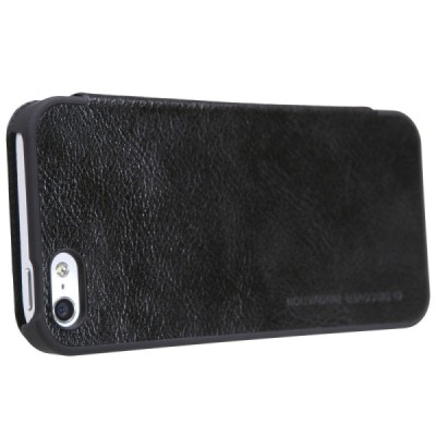 Prabangus „Nillkin“ Qin serijos juodas odinis atverčiamas Apple iPhone 5 (5s, SE) dėklas / Priedai.lt