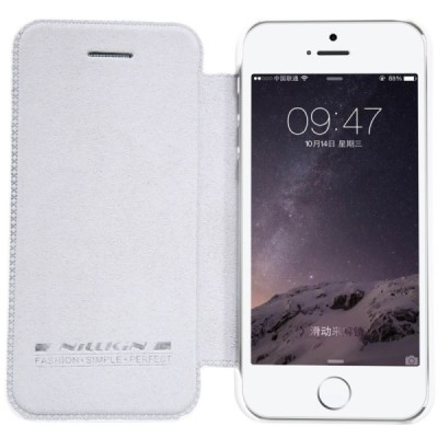 Greznais „Nillkin“ Qin sērijas ādas atvērams balts Apple iPhone 5 (5s, SE) maciņš / Vacins.lv