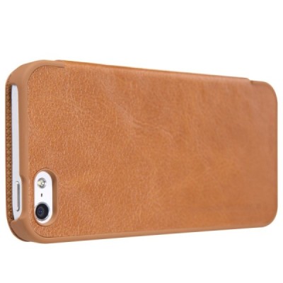 Prabangus „Nillkin“ Qin serijos rudas odinis atverčiamas Apple iPhone 5 (5s, SE) dėklas / Priedai.lt